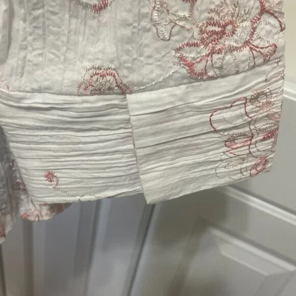 Fred David Womens L Blouse Floral Embroidered Button Front Crinkle Stretch Top - Picture 8 of 13